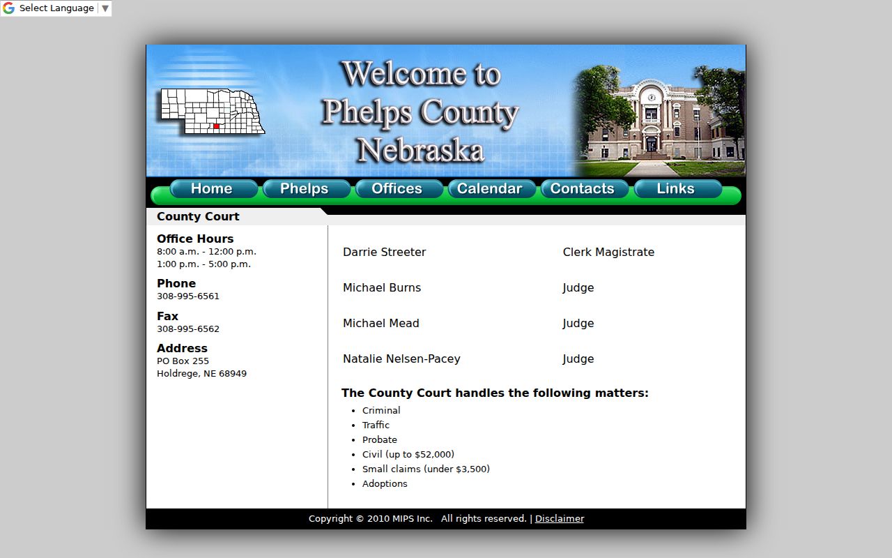 Phelps County criminal court case information from County Court