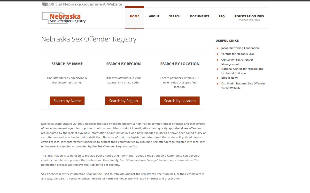 Phelps County sex offender check on the Nebraska registry home page